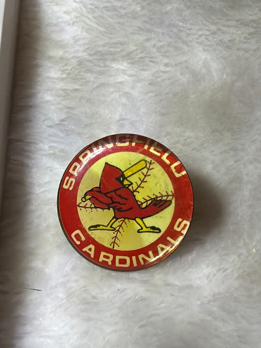 Vintage Springfield Cardinals Baseball Mascot Lapel Pin Red Yellow Sports Button
